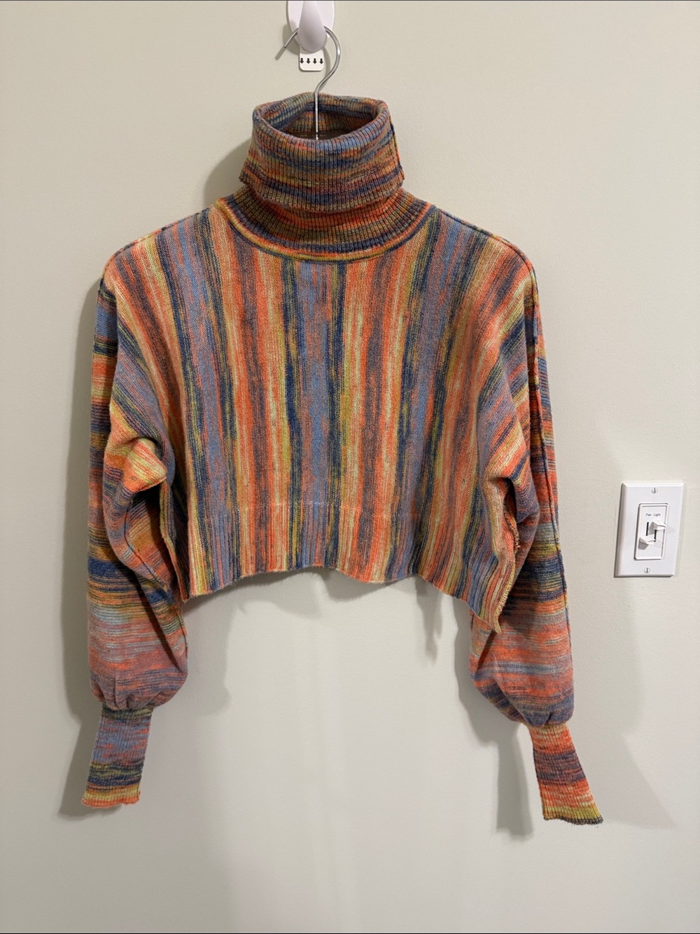 Urban Outfitters Cropped Turtleneck Sweater Multicolor Space Dye Balloon Sleeve